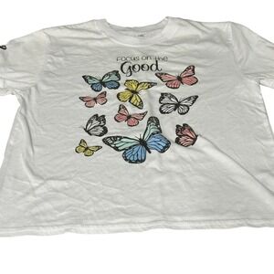 Nicola Bee Juniors S White Butterfly Graphic T Shirt Think Positive‎ Feel Good